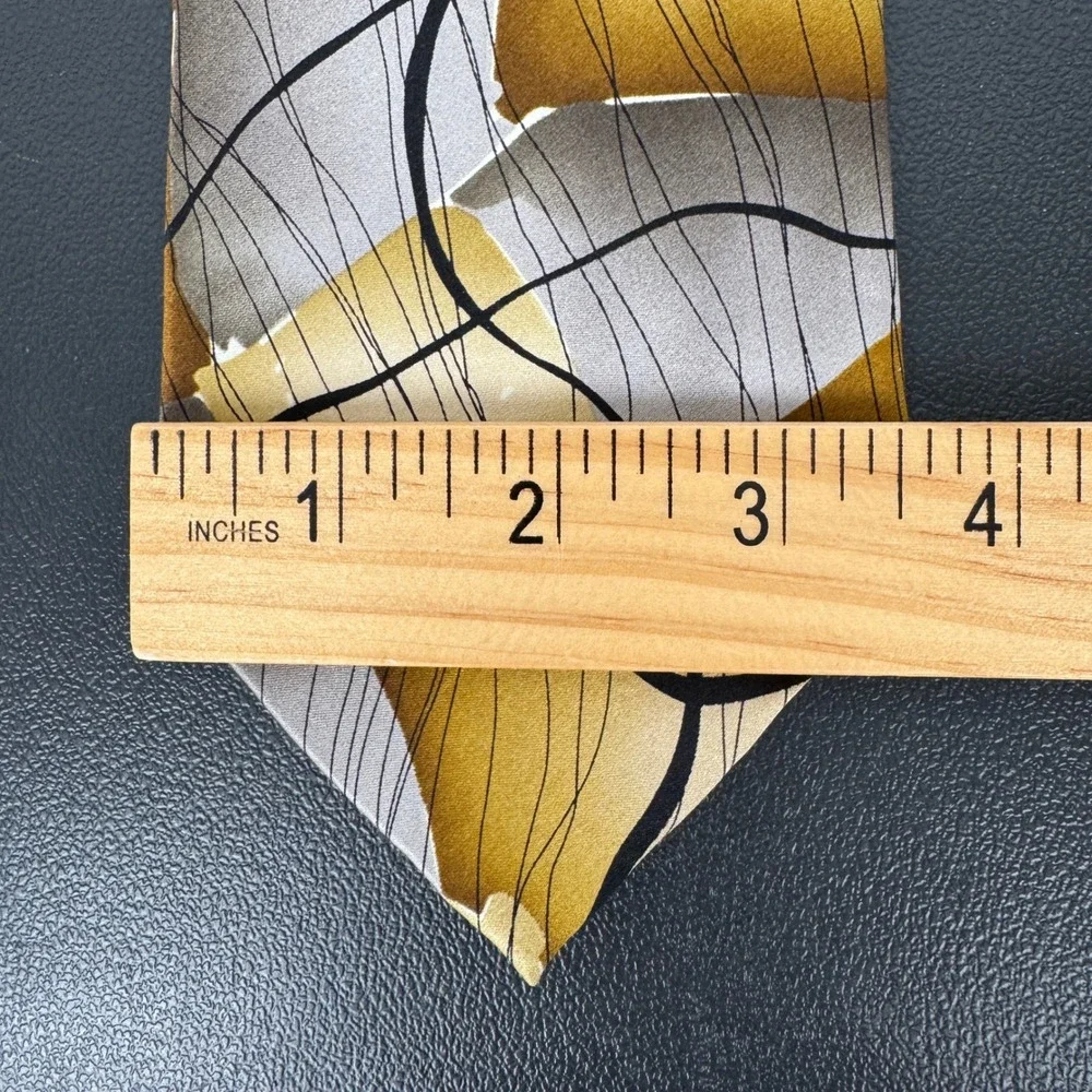J. Garcia Moon Mountains Collection 51 Silk Tie Gold Grey Abstract Geometric